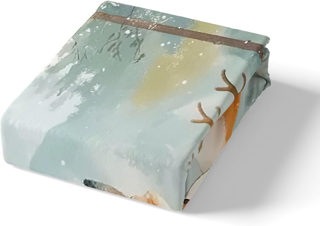 jejeloiu Cartoon Fox Deer Duvet Cover Toddler Size Kids Woodland Animal Comforter Cover Set for Boys Girls Teens Wild Animals Bedding Set Nature Wildlife Antlers Bedspread Cover Room Decor Quilt Cover