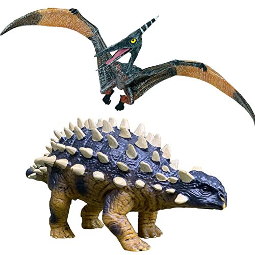 Gemini&Genius Dinosaur Toys - Ankylosaurus Pteranodon Toys- Realistic Action Figures For Kids Collection, Home Decoration, Party Favor, Happy Birthday Cake Topper And Birthday Gifts (2 Pcs) #TOP1