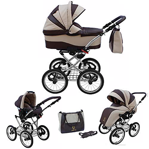 Lux4kids Retro Kinderwagen Classica 3in1 2in1 Isofix Luftreifen Speichenräder Chrom Black 05 2in1 ohne Babyschale