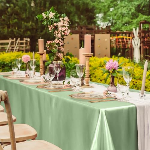 Image of TURSTIN 4 Pcs Gradient Sage Green Satin Tablecloth 102 x 58'' Table Cover