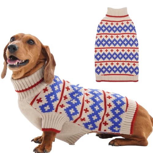 Katzinst Hundepullover Mittelgroße Hunde – Warmer Stricken Winterpullover für Hunde | Atmungsaktiv und Weicher Hundepulli mit Muster – Herbst Winter Hund Pullove Mini-Pudel,Dackel (Aprikose, M)