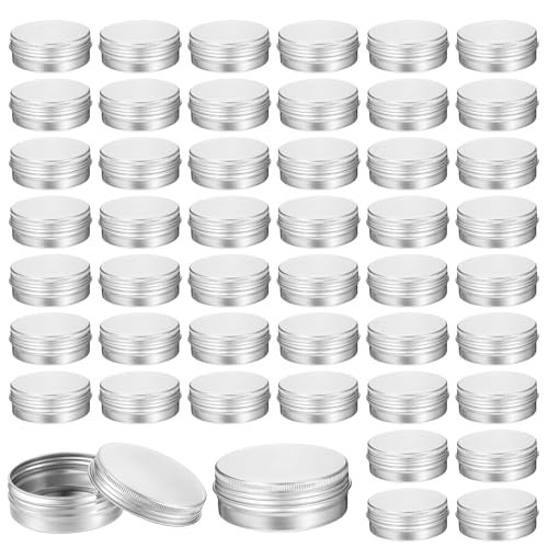 48 Pcs Screw Top Round Tins 2 Oz Aluminum Container Cans Empty Jar with Screw Lid Travel Cosmetic Packaging Case for Lotion Bars Balms Crafts Handmade Candles DIY Gift Storage Kit