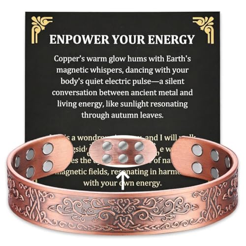 Image of MagEnergy Copper Bracelet for Men, 18X Strength Magnetic Bracelet with 3800 Gauss Magnets, 99.99% Pure Solid Copper, Men's Jewelry Gift (Copper-Tree of Love)