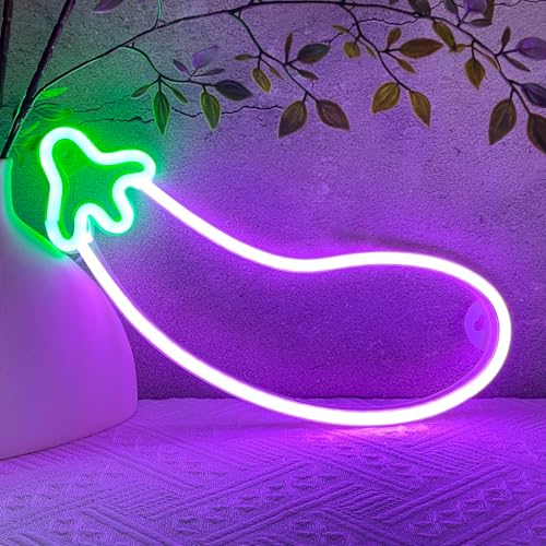 Image of HOHOSIGN Eggplant Neon Sign LED Eggplant Light Neon Signs for Wall Decor Neon Light, Funny USB /Battery Powered LED Sign Night Light for Bedroom Dorm Classroom Game Gaming Gamer Room