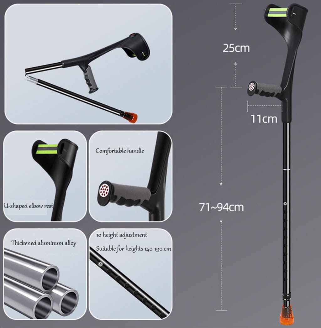 Muletas plegables para antebrazo, altura ajustable, diseño ergonómico para mayor movilidad y comodidad, sistema de puño cerrado, soporte ortopédico ligero