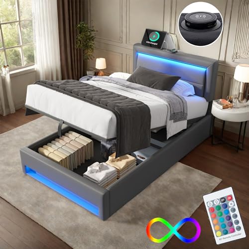 Letto Singolo con Contenitore 90x190 cm con LED e USB (Supportato...