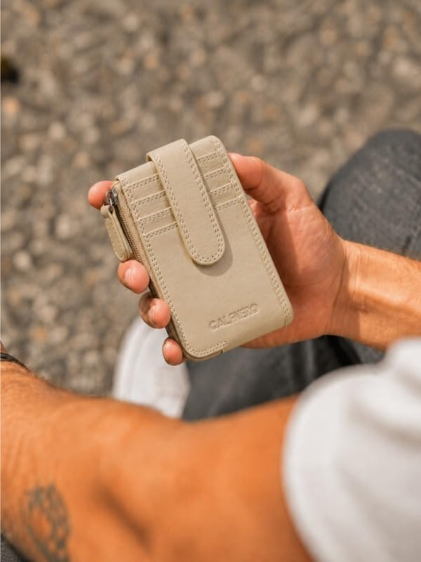 Image of Calfnero Genuine Leather Card Holder & Key Case for Men & Women | Slim Wallet with Zipper Pocket, Card Slots & Key Chain | Compact Travel Organizer