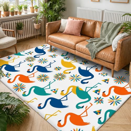 Alfombra tropical de pelo bajo naranja rectangular para sala de estar 6