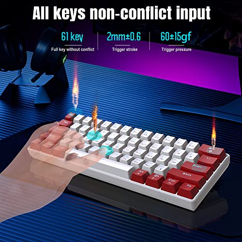 Image of Snpurdiri Wired 60% Mechanical Gaming Keyboard (Red-White, Red Switches) | White LED Backlit Ultra-Compact Mini Office Keyboard for Windows Laptop PC Mac