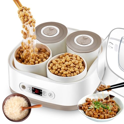 Máquina de yogur inteligente totalmente automática para uso doméstico, fermentador eléctrico Natto (temperatura ajustable), contenedor resistente a altas temperaturas y control de panel inteligente