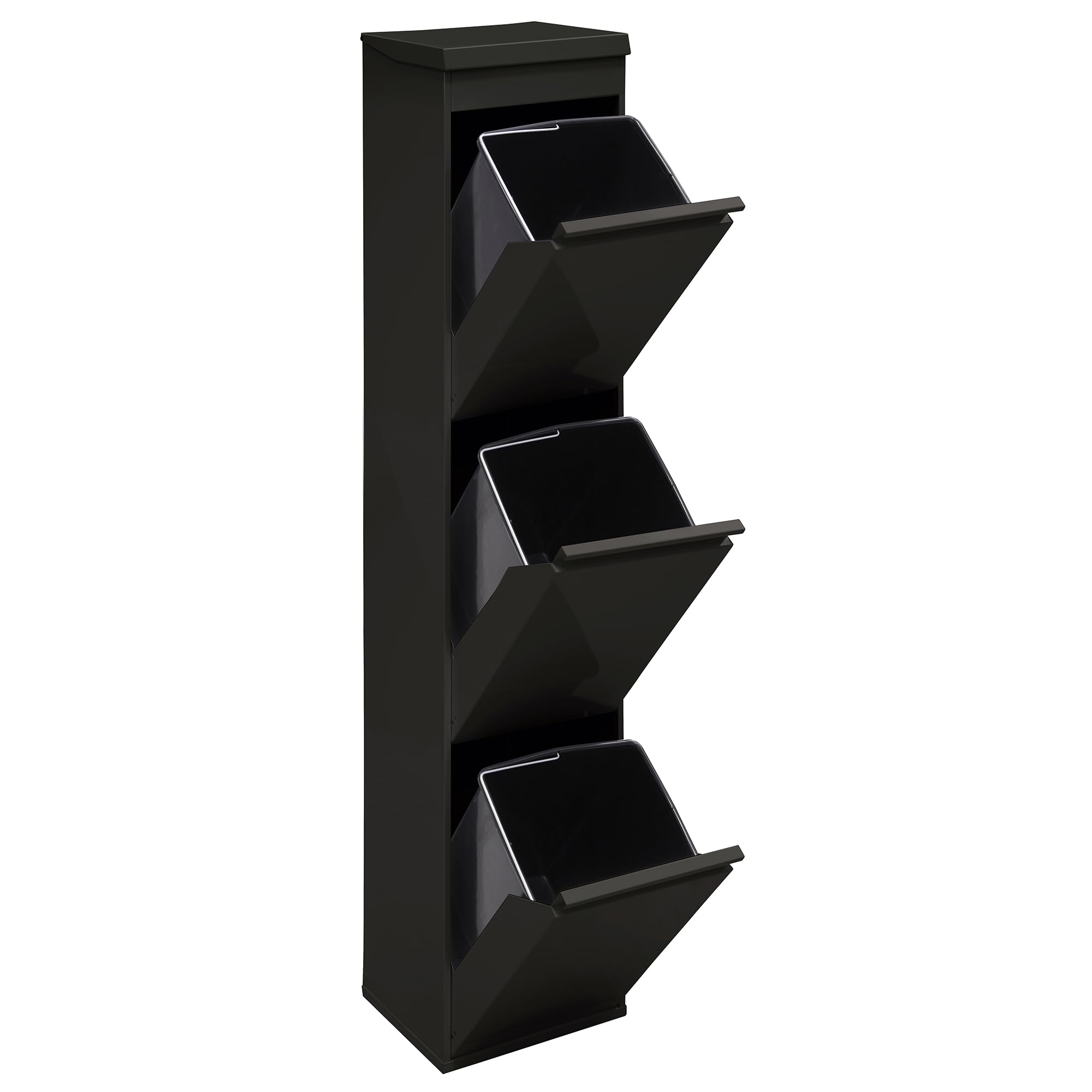 Arregui Top CR326-B Cubo de Basura y Reciclaje de Acero de 3 Compartimentos con Bandeja Superior | 3x17L (51L) | Cubos de Basura de Cocina | Contenedores de Reciclaje para Casa u Oficina | negro