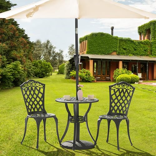Image of NUU GARDEN 3-Piece Patio Bistro Set Outdoor Cast Aluminum Bistro Table and Chairs Set of 2, Outdoor Patio Bistro Set with Umbrella Hole for Patio Balcony, Black