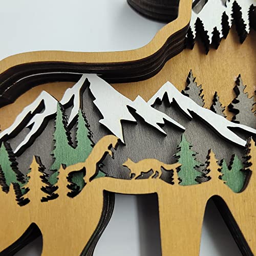 3D Forest Animals Statues Wooden Fox Decor With Light, Wooden Farmhouse Wall Statues And Figurines Rustic Wall Decor Art Desk Decor Hand Carved Hollowed Multilayers For Home Shelf Cabinet Table #TOP1