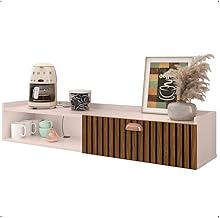 Aparador Bancada Suspensa Classic Cantinho Café Porta Nicho Sala Cozinha Recepção Escritório - RPM (Off White/Ripado)