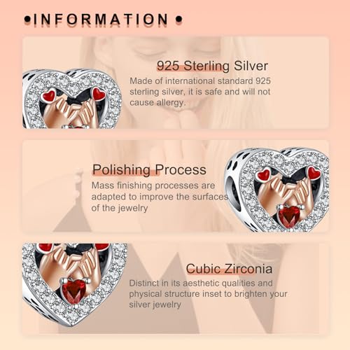 Image of S925 Sterling Silver Rose Gold Romantic Charm Pendant, Gifts for Family Friends Girlfriend, Valentine's Day Birthday Christmas Anniversary, Bracelet Necklace Bead Dangle Charm for Women Jewelry