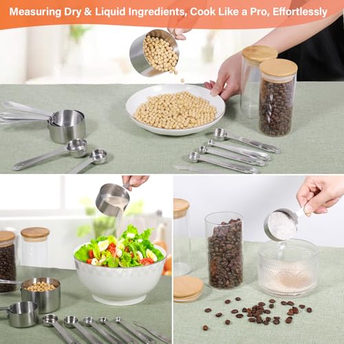 Wuzzox Stainless Steel Measuring Cups & Spoons Set of 13, Stackable Metal Measuring Cups & Spoons, Kitchen Gadgets for Cooking & Baking - image 5