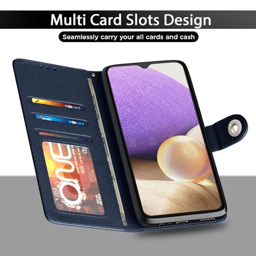Image of Pikkme Flip Cover Leather Finish | Inside TPU with Card Pockets | Wallet Stand and Shock Proof | Complete Protection Button Flip Case for Samsung Galaxy M32 5G / A32 5G (Blue)