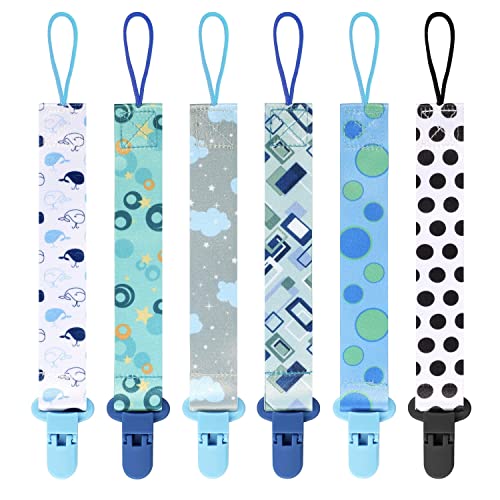 6 Piezas Cadena Chupete Bebe, Chupetes de Clip Bebé Cadena Chupete Tela de Doble Cara, Sujeta Chupete para Niños y Niñas Dentición Nacido Baby Shower Cover