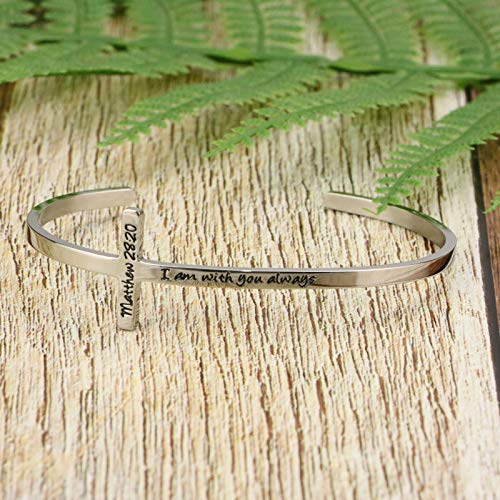 I Am With You Always Matthew 28:20 Religious Bracelets For Women Girls Christian Cross Cuff Baptism Faith Bible Verse Jewelry Gift #TOP4