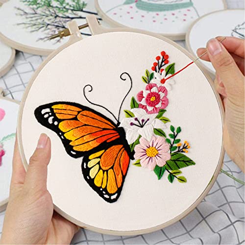 Image of Louise Maelys Butterfly Flower Embroidery Kits Stamped Cross Stitch Kit for Adults Beginners Needle