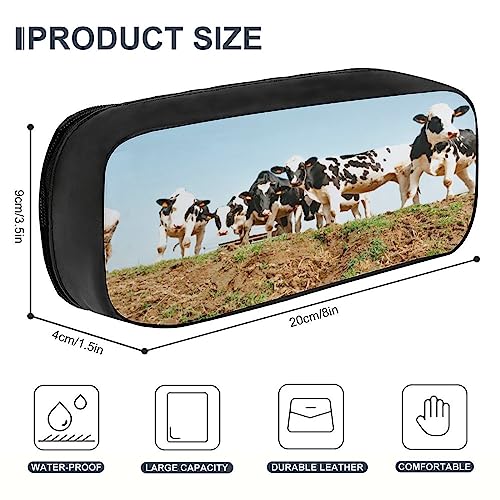 Fionel Cows-On-Green-Grass Pu Leather Quad Pen Case Zipper Pencil Pouch Holder For Pens Case Office Storage Box Organizer Pen Bag(8×1.5×3.5 In) #TOP1
