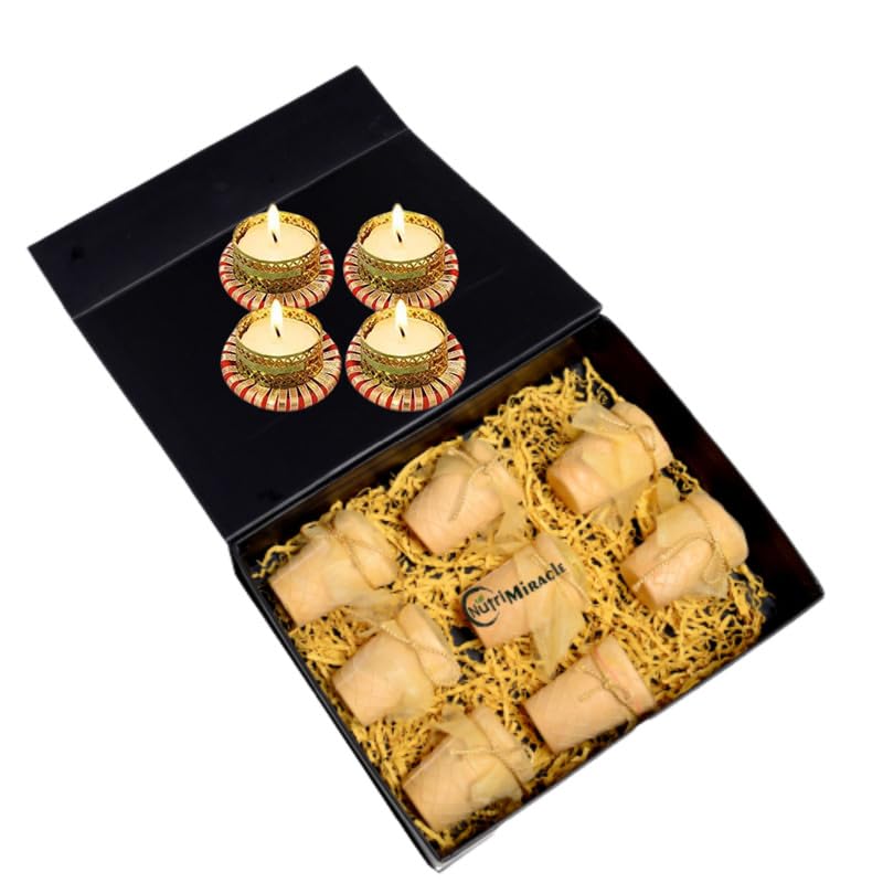 Image of NUTRI MIRACLE Diwali Edible Cups with Dry Fruits, Chocolate and Nuts with Diya | Corporate Office Gift