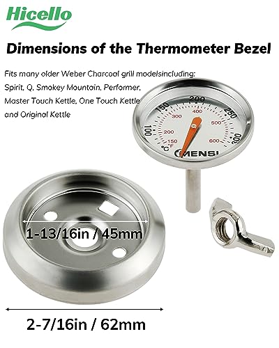Hicello BBQ Barbecue Ersatzteile Holzkohlegrill Grube Holz Smoker Temperaturanzeige Thermometer für Weber Traveller Grills – Bild 2