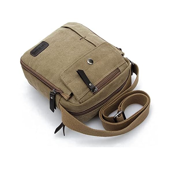 navor Vintage Canvas Crossbody Shoulder for Men - Small Lightweight Messenger Bag - Compact Carry-on Bag with Multi-Pockets - Comfy Premium Multipurpose Travel Bag - Brown - Image 3
