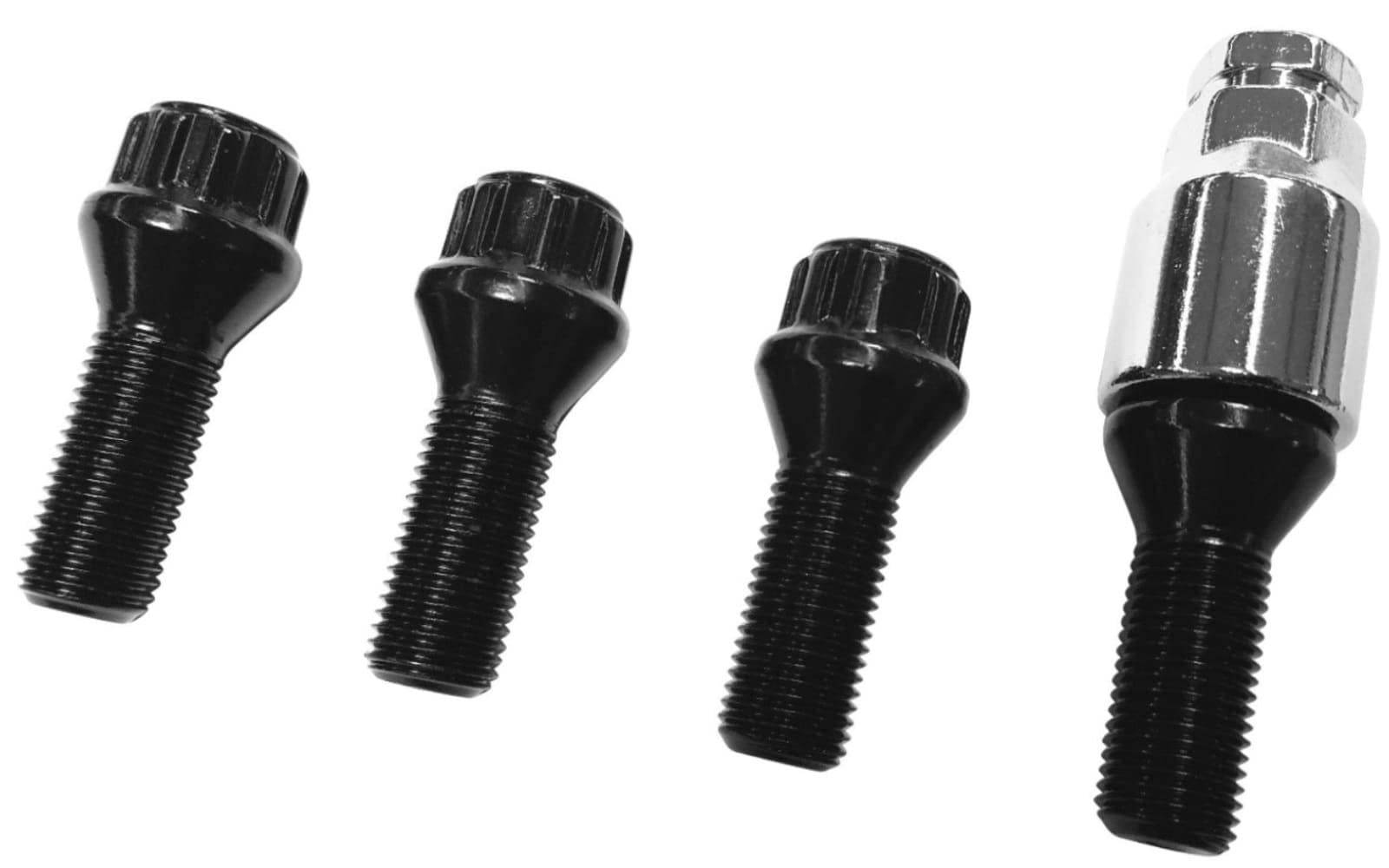 Blokada do felg M14 x 1,5 x 25 mm, taśma stożkowa 60°, kompatybilna z Alfa Romeo Citroen Fiat Lancia Maserati MG Peugeot Renault Rover SsangYong, 4 x czarne zamki do felg, zabezpieczenie kół, śruby do