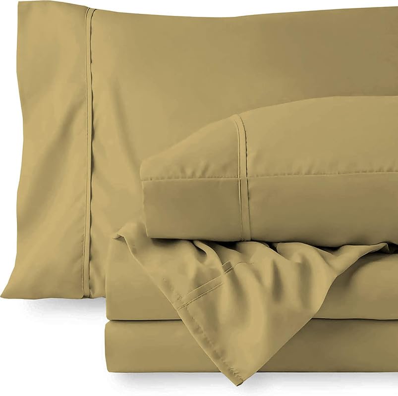 4 Piece Bedsheets Set - 100% Organic Cotton Sheets with 15" Inch Fitted Sheet Deep Pocket - Cooling & Breathable Soft Sheets and Pillowcases - Taupe Solid, Full-XXL Size.
