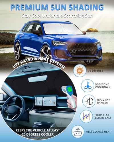 Image of Sun Shade for Audi Q3 2013-2018 Windshield Sunshade Sun Visor | Custom fit Q3 Accessories Foldable Front Window Cover Retractable Protector Keep Interior Cool UV Blocker
