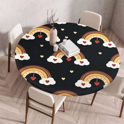 Treer Mantel Antimanchas Redondo, Manteles de Mesa con Ajustable Borde Elástico, Mantel Mesa Redonda, Manteles Lavable Exterior para Picnic Comedor Cena - Serie Lindo Arcoíris (Negro,200cm)