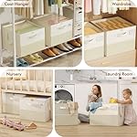 2 Pack Shoe Organizer for Closet, Large Shoe Box Storage Containers, Foldable Shoe Storage Organizer Box Bin with Adjustable Dividers and Clear Cover, Space Saving Shoes Holder, Beige - Image 3