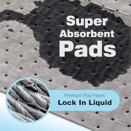 Image of Raxwell Oil Absorbent Pads 200 Pack - 16 inch x 18 inch Heavy-Duty Spill Pads, 8-Layer Polypropylene, Dimpled & Perforated Universal Absorbent Sheets - Garage Floor Mat for Oil, Coolant, Water & Chemicals