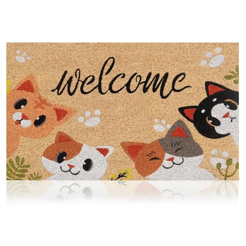 AMARU DOOR MATS - Coir Welcome Mat Non-Slip Cats 17 x 29 in
