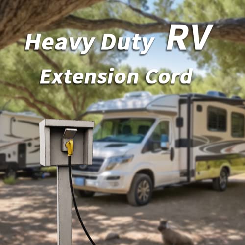 50 Ft 30 Amp Rv Extension Cord Outdoor With Grip Handle, Flexible Heavy Duty 10/3 Gauge Stw Rv Power Cord Waterproof With Cord Organizer, Nema Tt-30P To Tt-30R, Black-Yellow, Etl Listed Plugsaf #TOP6