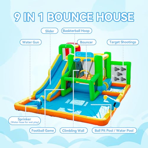 FBSPORT Inflatable Bounce House Water Slide, Bounce House for Kids Indoor Outdoor Bouncy House with 550W Blower, Bounce Castle with Slide Ball Shooting, Water Gun, Splash Pool, Bounce Area, Hose - image 3