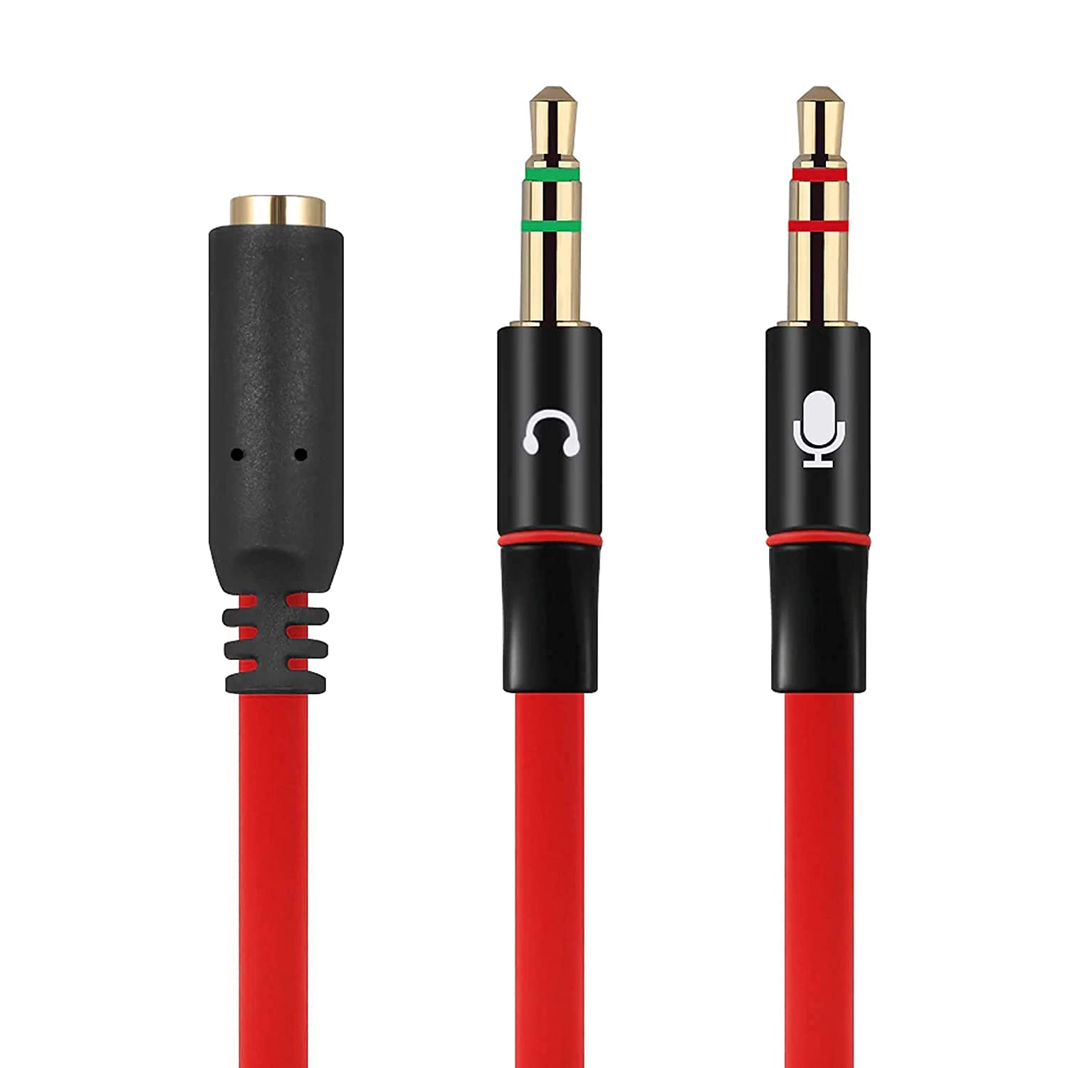 SaiTech IT Y-Splitterkabel für Kopfhörer, 2 Stecker auf 1 Buchse, 3,5 mm, für Kopfhörer, Mikrofon, Audio, Y-Splitterkabel für PC, Laptop, 20 cm, Rot, 2 Stück