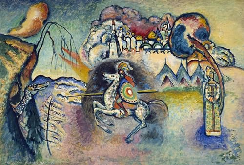 Lienzo decorativo San Jorge y el Dragón de Kandinsky, pintura mural vintage de 60x90cm