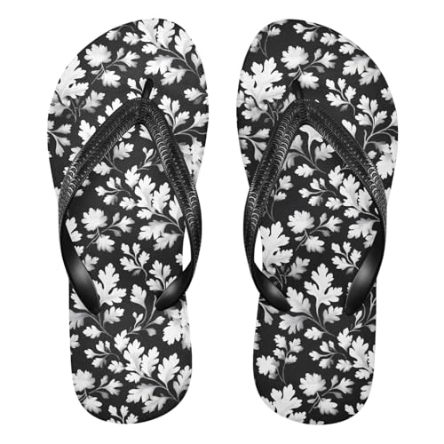 Flip Flop Sandals Black White Floral Print for Women Men Beach Outdoor XS