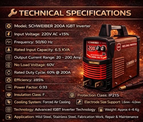 Image of EXTRA 200 Inverter Single Phase MMA Welding Machine 200A Hot Start, Anti-Stick, Adjustable Arc Force, VRD & IGBT Technology - 220V ±15% electrodes from 1.6mm to 5.0mm - 2 Year Warranty