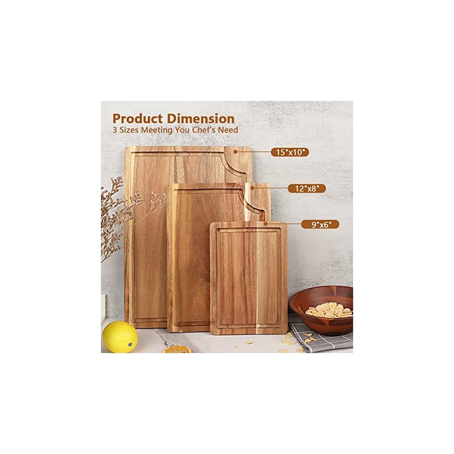 Acacia-Wood-Cutting-Board-Set-with-Juice-Groove-3-Pieces-Organic-Wooden-Cutting-Boards-for-kitchen-Butcher-Block-Cutting-Board-for-Meat-Vegetable-Wooden-Chopping-Board-15x10-12x8-9x6-inch Acacia Wood Cutting Board Set with Juice Groove (3 Pieces), Organic Wooden Cutting Boards for kitchen, Butcher Block Cutting Board for Meat, Vegetable, Wooden Chopping Board 15x10, 12x8, 9x6 inch