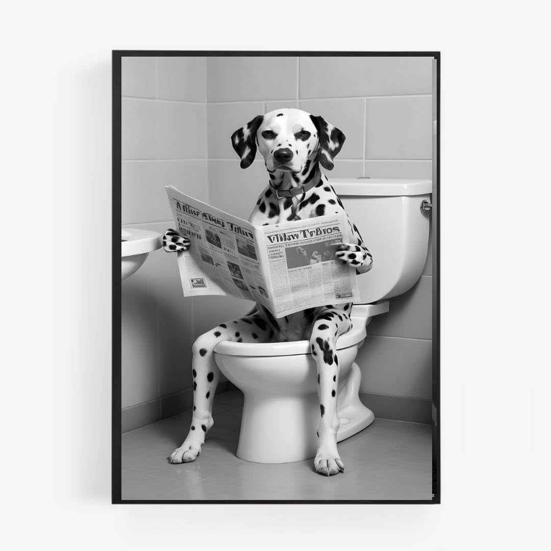 gfc Funny Bathroom Toilet animal Print Picture Poster dalmatian dog on a toilet reading newspaper A4 UNFRAMED wall art Home decor Decorating