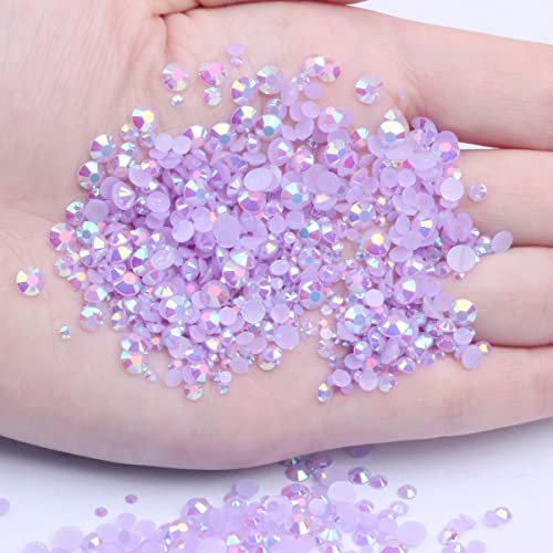 editTime 2000 Pieces Jelly AB Resin Nail Art Rhinestones Mixed Size 2-6mm Round Flat back Nail Crystals Diamonds Stones Gems for Nail Art Makeup Clothes Shoes Crafts (Lilac Purple AB)