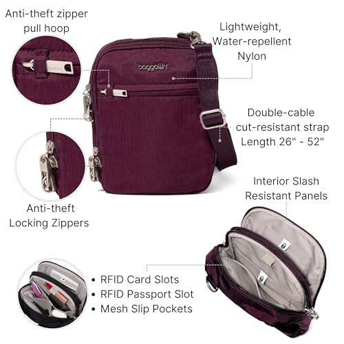 Image of Baggallini Securtex Anti-theft Mini Everything Crossbody Bag, 6.3 inchx8.25 inch Rfid, Locking Zippers & Cut-resistant Strap