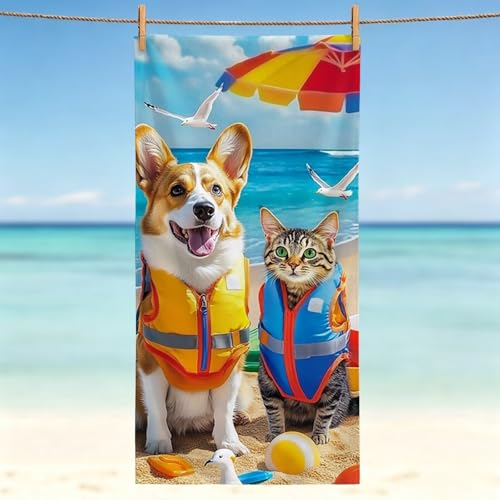 Serviette de plage microfibre pour piscine et vacances grand drap de bain imprimé chien - 2