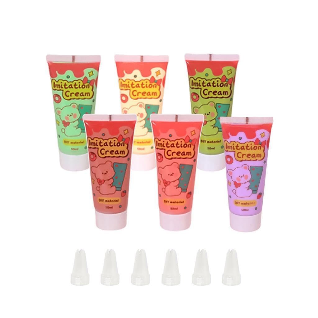 Levin Mini Imitation Whipped Cream DIY Craft Kit – 6PCS Cute Fake Whipped Cream Glue Tubes with Nozzles – Kawaii Slime & Squishy Decorating Set for Phone Cases (Randomcolor)-image-47