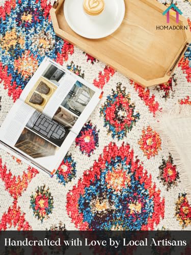 Image of HOMADORN Handmade Upcycled Sustainable Printed Rug, Dhurrie, Carpet for Living Room, Bedroom, Outdoor Decor
