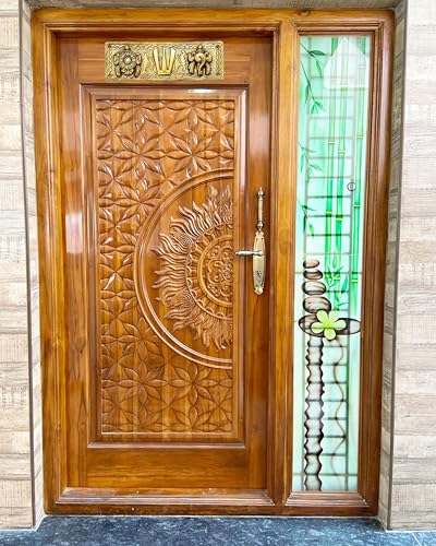 Image of FLAIMYST Shank Chakra Tilak for Door Entrance in Aluminium Metal, Tirupati Door Wall Hanging Shankh Chakra Namah Decorative for Home, Office, Room, Religious House Warming (Gold Plating Antique)