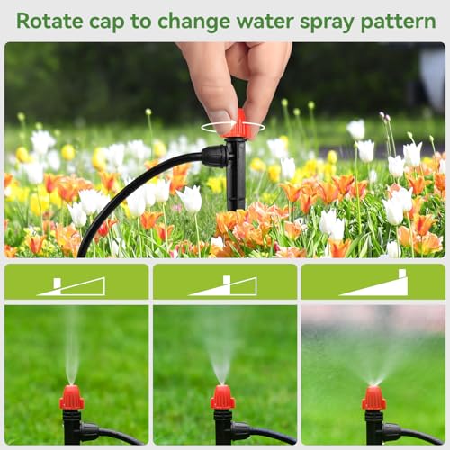 Image of 360 Adjustable Drip Spray Emitters for 1 /4 inch Tubing, 30pcs | Drip Sprinkler Heads for Lock Barb Parts, with Stake, Drip Irrigation System